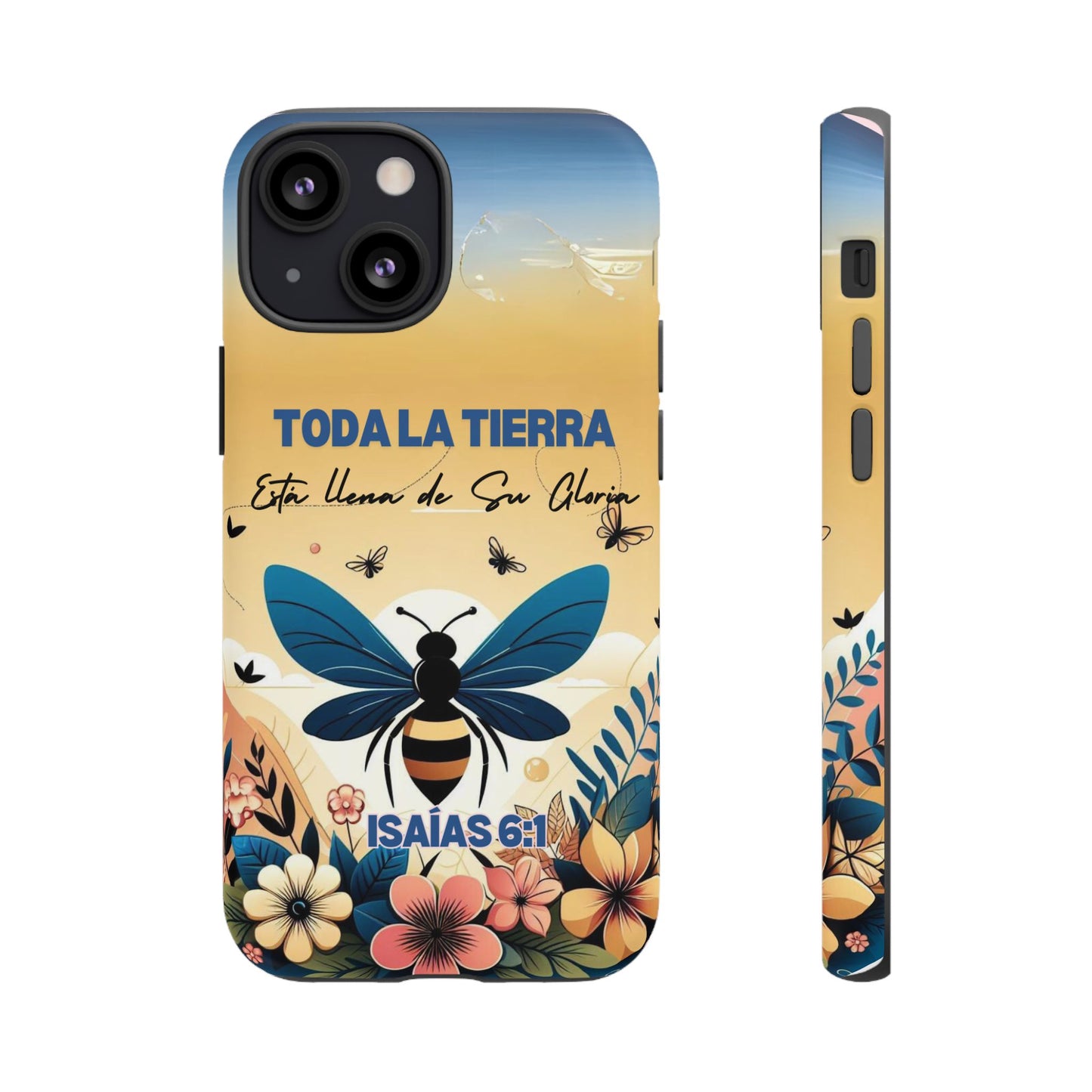 Funda de móvil con mensaje bíblico cristiano. Diseño abeja. "Toda la tierra está llena de su gloria", amplia variedad de dispositivos