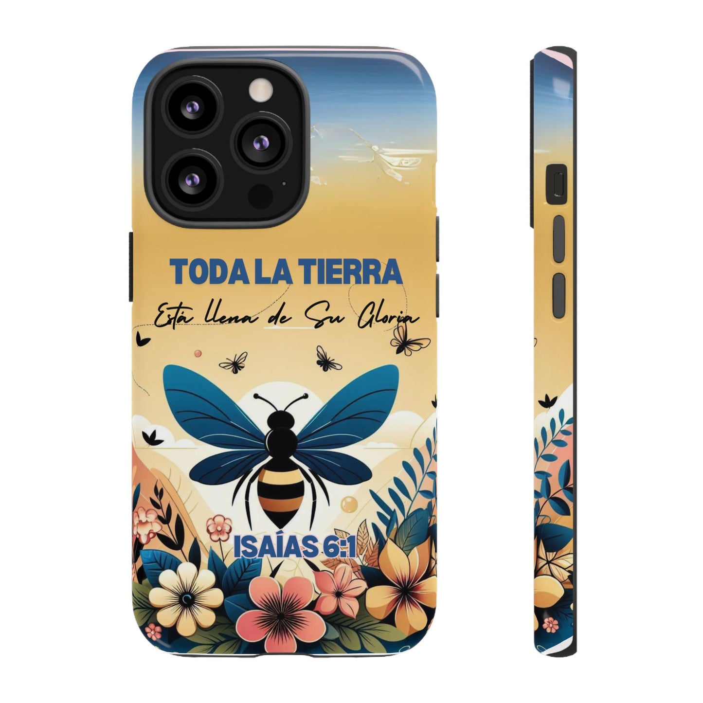 Funda de móvil con mensaje bíblico cristiano. Diseño abeja. "Toda la tierra está llena de su gloria", amplia variedad de dispositivos