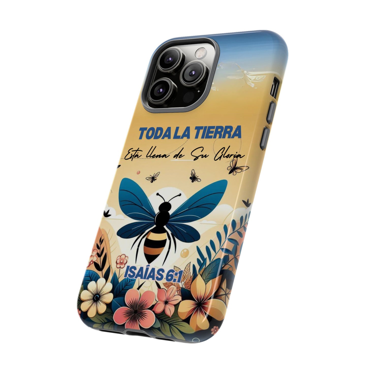 Funda de móvil con mensaje bíblico cristiano. Diseño abeja. "Toda la tierra está llena de su gloria", amplia variedad de dispositivos