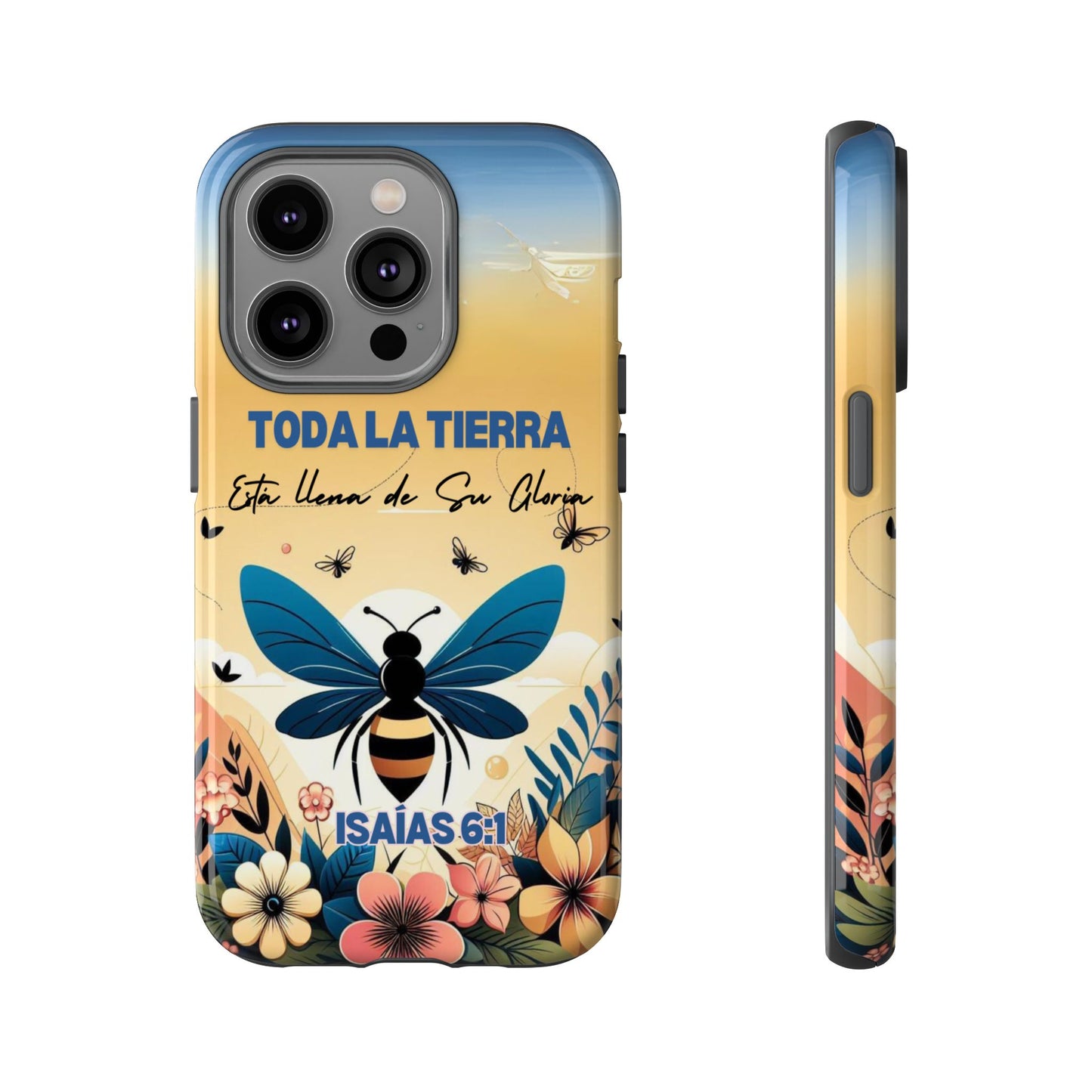 Funda de móvil con mensaje bíblico cristiano. Diseño abeja. "Toda la tierra está llena de su gloria", amplia variedad de dispositivos