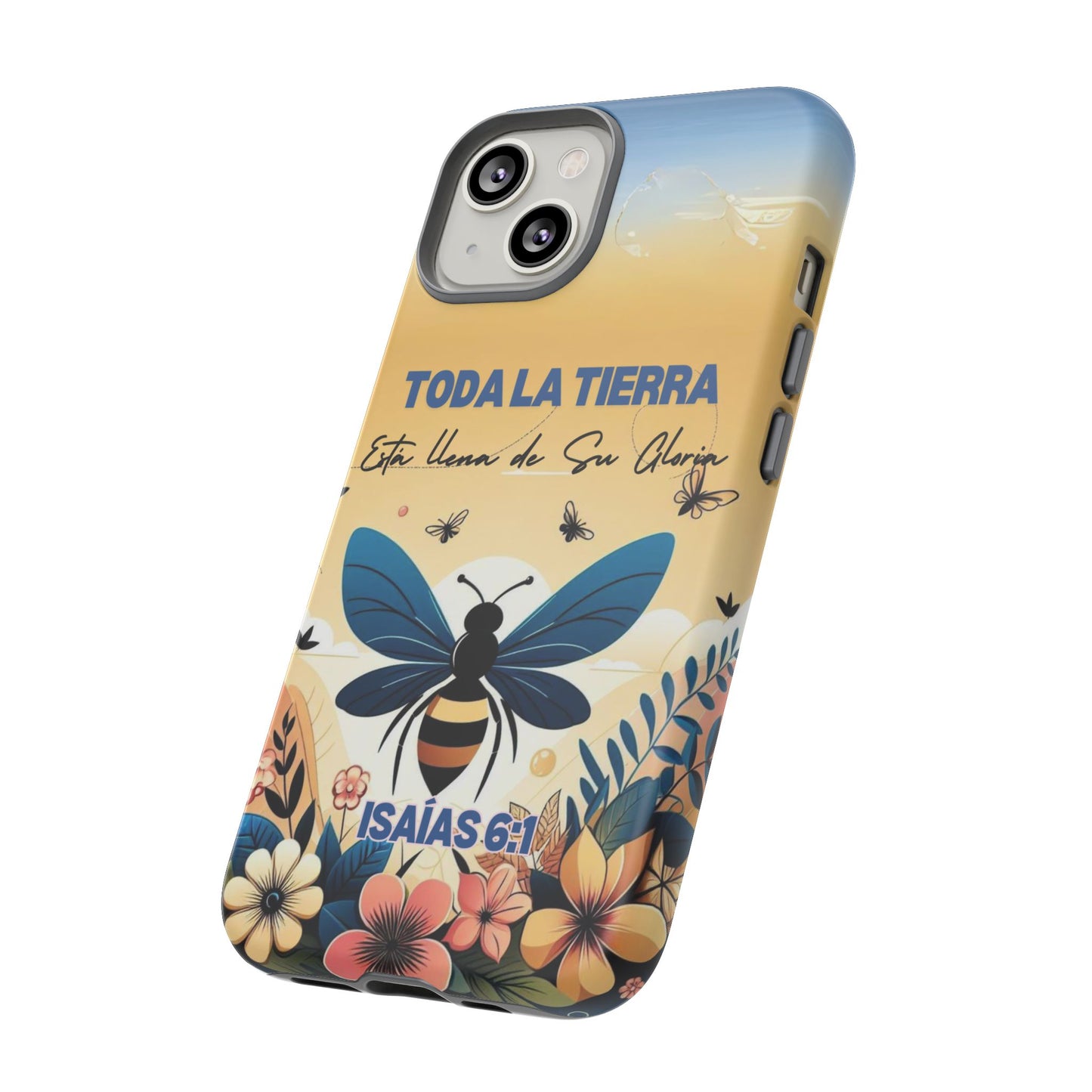 Funda de móvil con mensaje bíblico cristiano. Diseño abeja. "Toda la tierra está llena de su gloria", amplia variedad de dispositivos