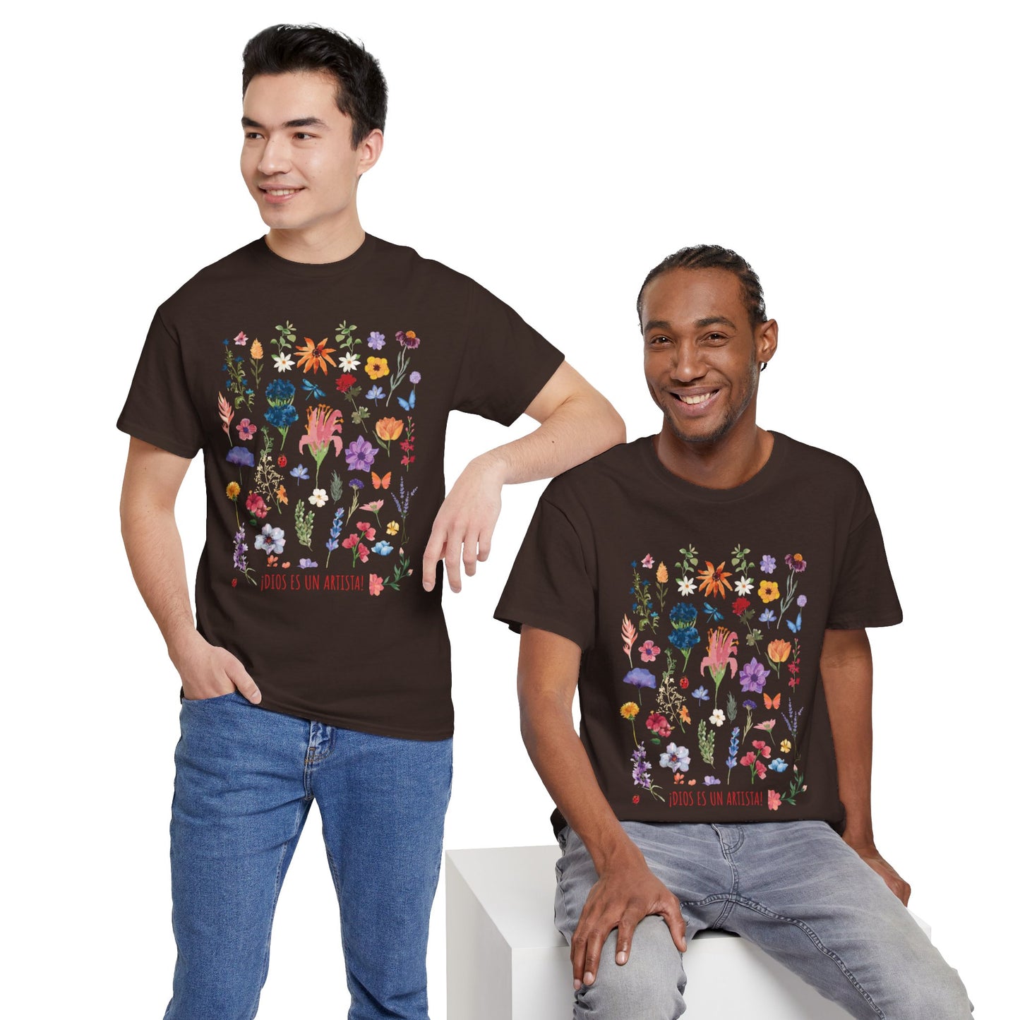 Camiseta playera con mensaje bíblico cristiano, diseño original floral, unisex 100% algodón grueso "¡Dios es un artista!", amplia variedad