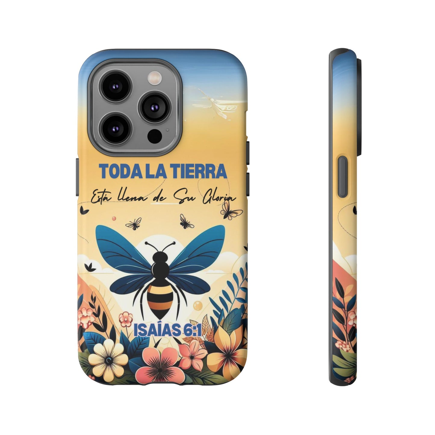 Funda de móvil con mensaje bíblico cristiano. Diseño abeja. "Toda la tierra está llena de su gloria", amplia variedad de dispositivos