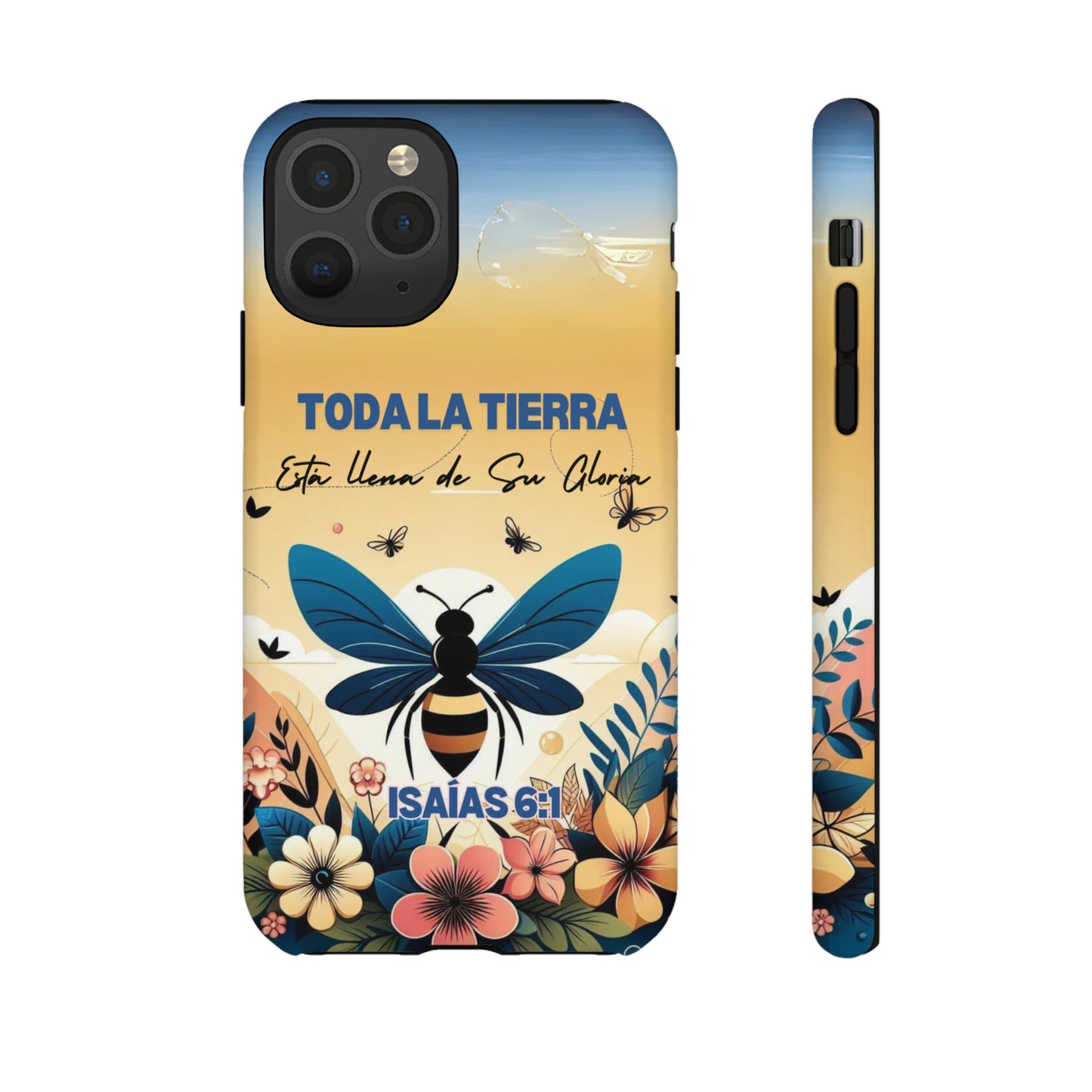 Funda de móvil con mensaje bíblico cristiano. Diseño abeja. "Toda la tierra está llena de su gloria", amplia variedad de dispositivos