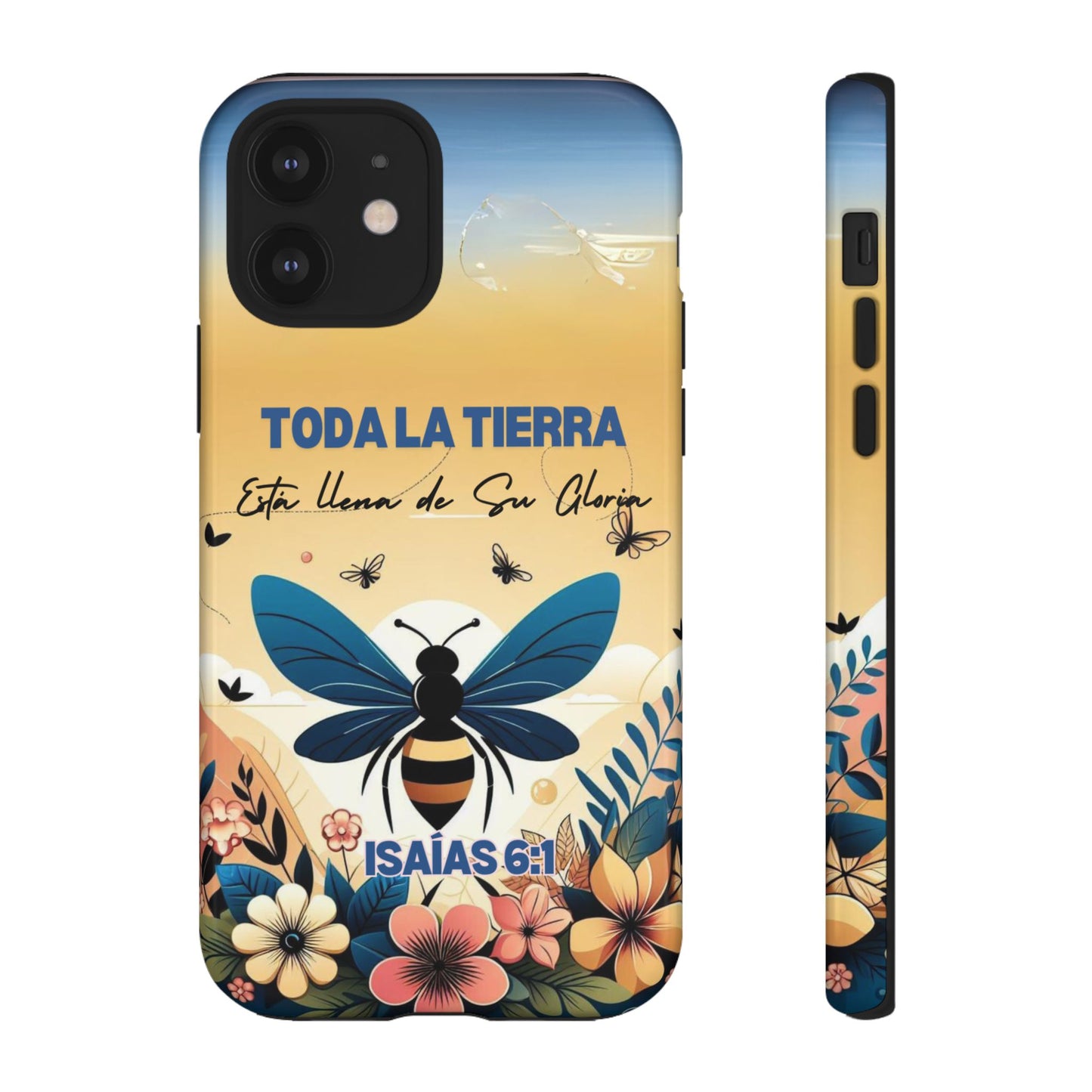 Funda de móvil con mensaje bíblico cristiano. Diseño abeja. "Toda la tierra está llena de su gloria", amplia variedad de dispositivos