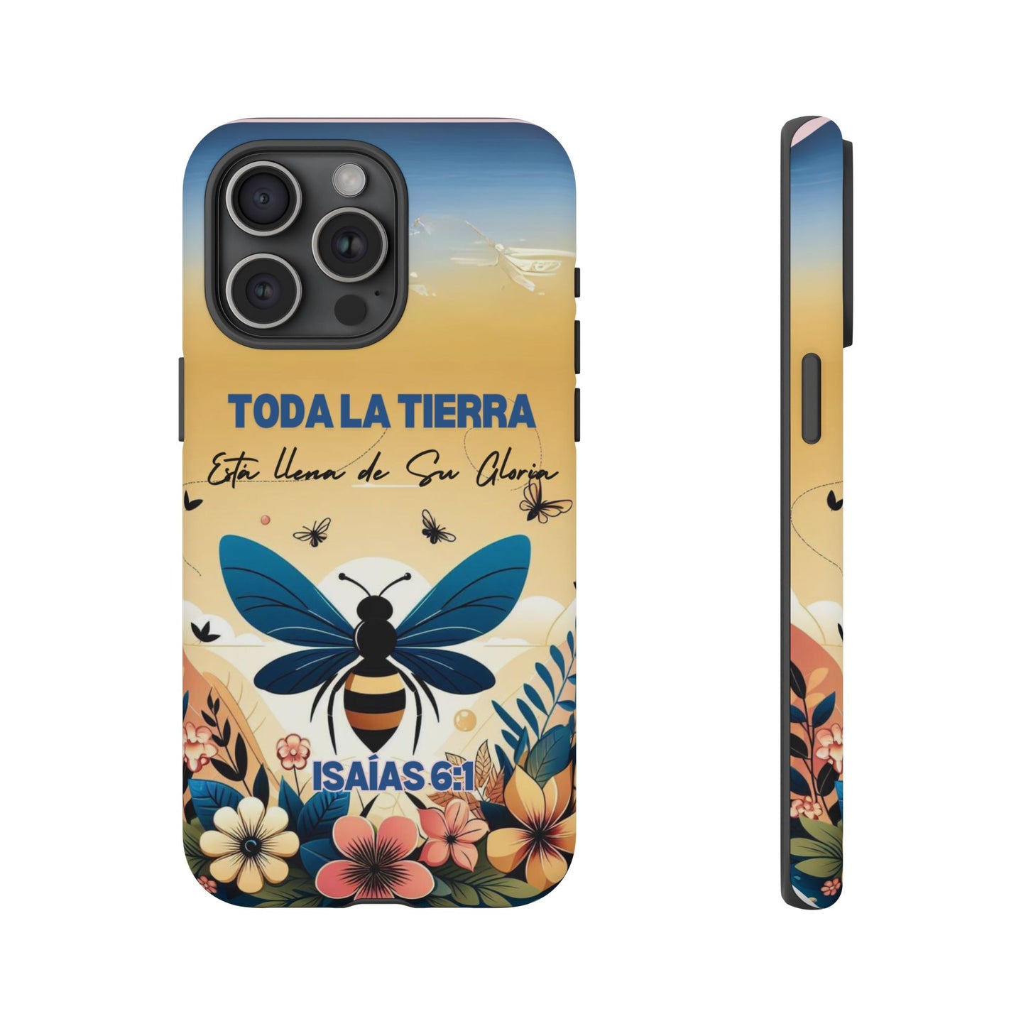 Funda de móvil con mensaje bíblico cristiano. Diseño abeja. "Toda la tierra está llena de su gloria", amplia variedad de dispositivos