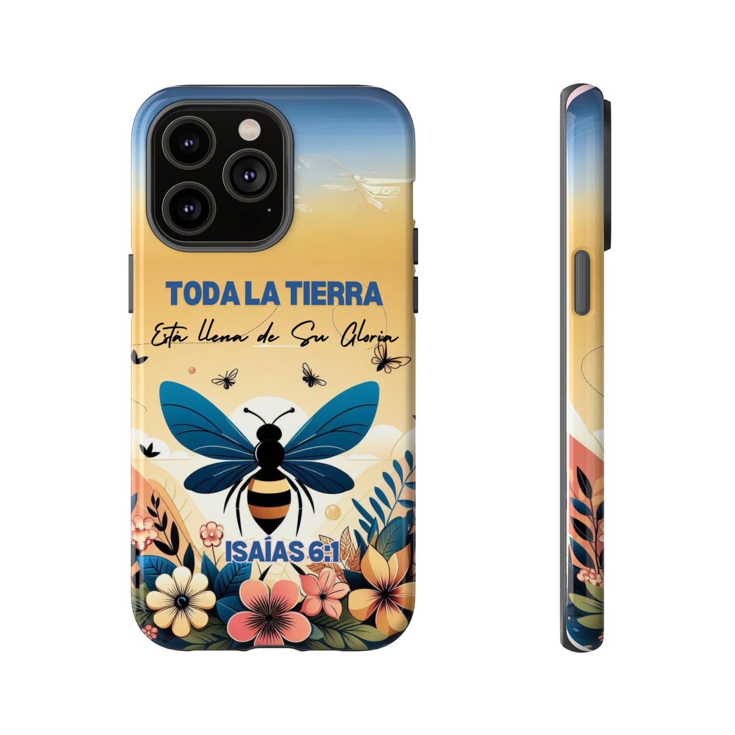 Funda de móvil con mensaje bíblico cristiano. Diseño abeja. "Toda la tierra está llena de su gloria", amplia variedad de dispositivos