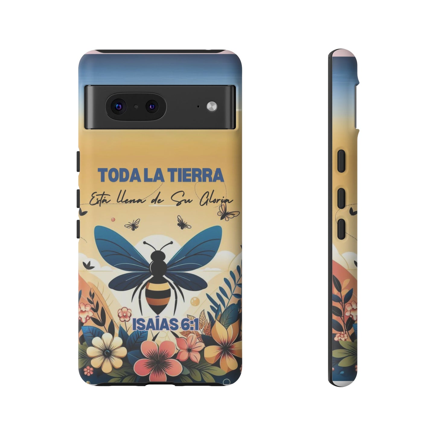 Funda de móvil con mensaje bíblico cristiano. Diseño abeja. "Toda la tierra está llena de su gloria", amplia variedad de dispositivos