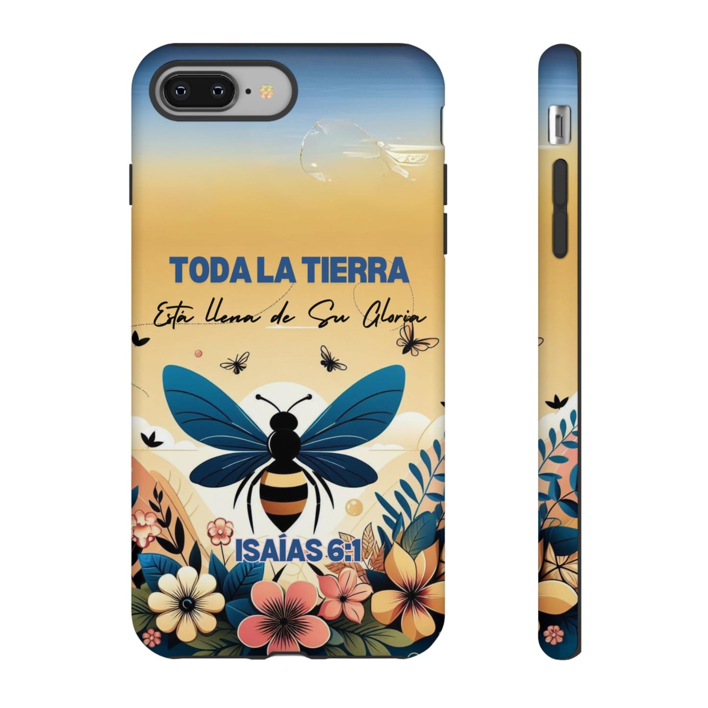 Funda de móvil con mensaje bíblico cristiano. Diseño abeja. "Toda la tierra está llena de su gloria", amplia variedad de dispositivos