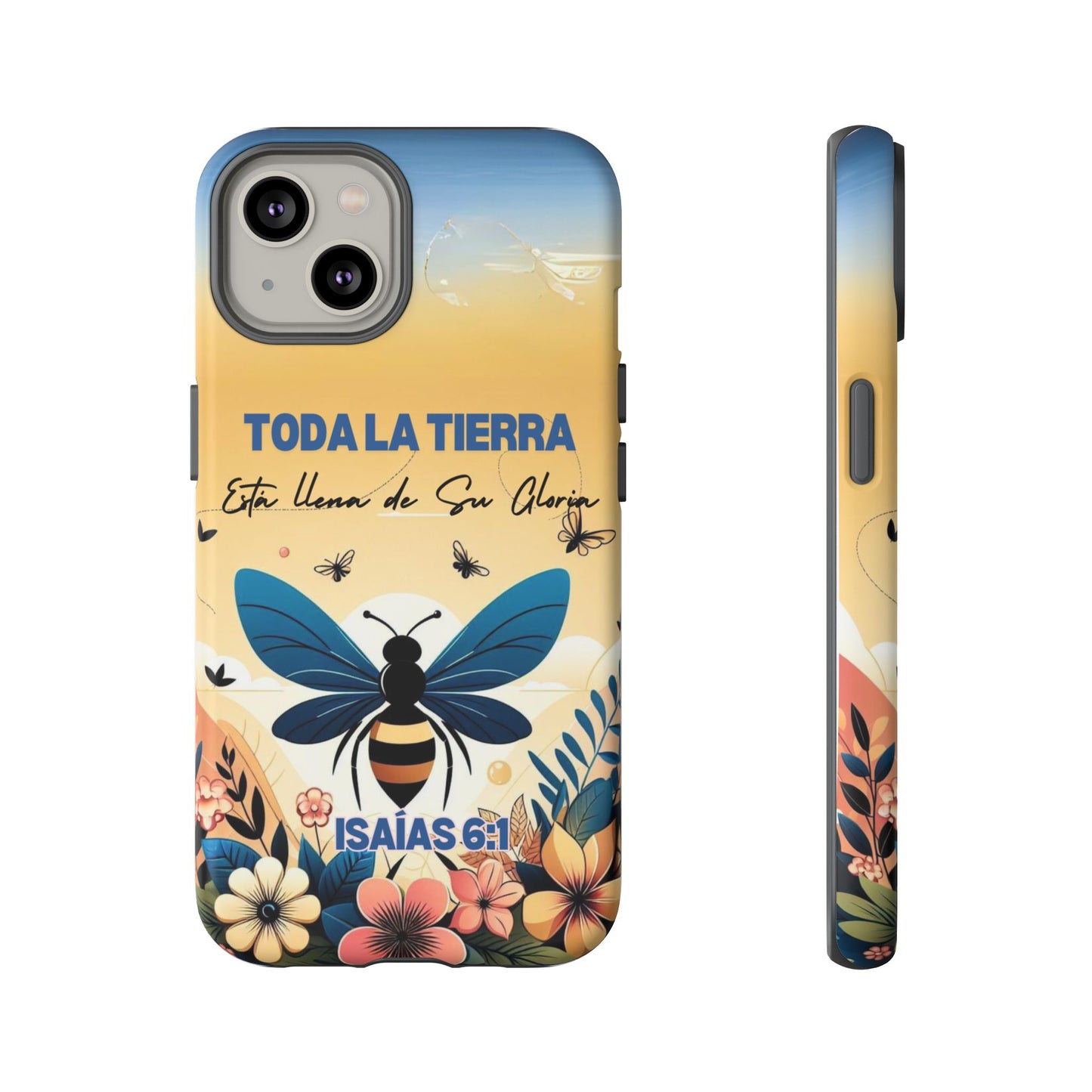 Funda de móvil con mensaje bíblico cristiano. Diseño abeja. "Toda la tierra está llena de su gloria", amplia variedad de dispositivos