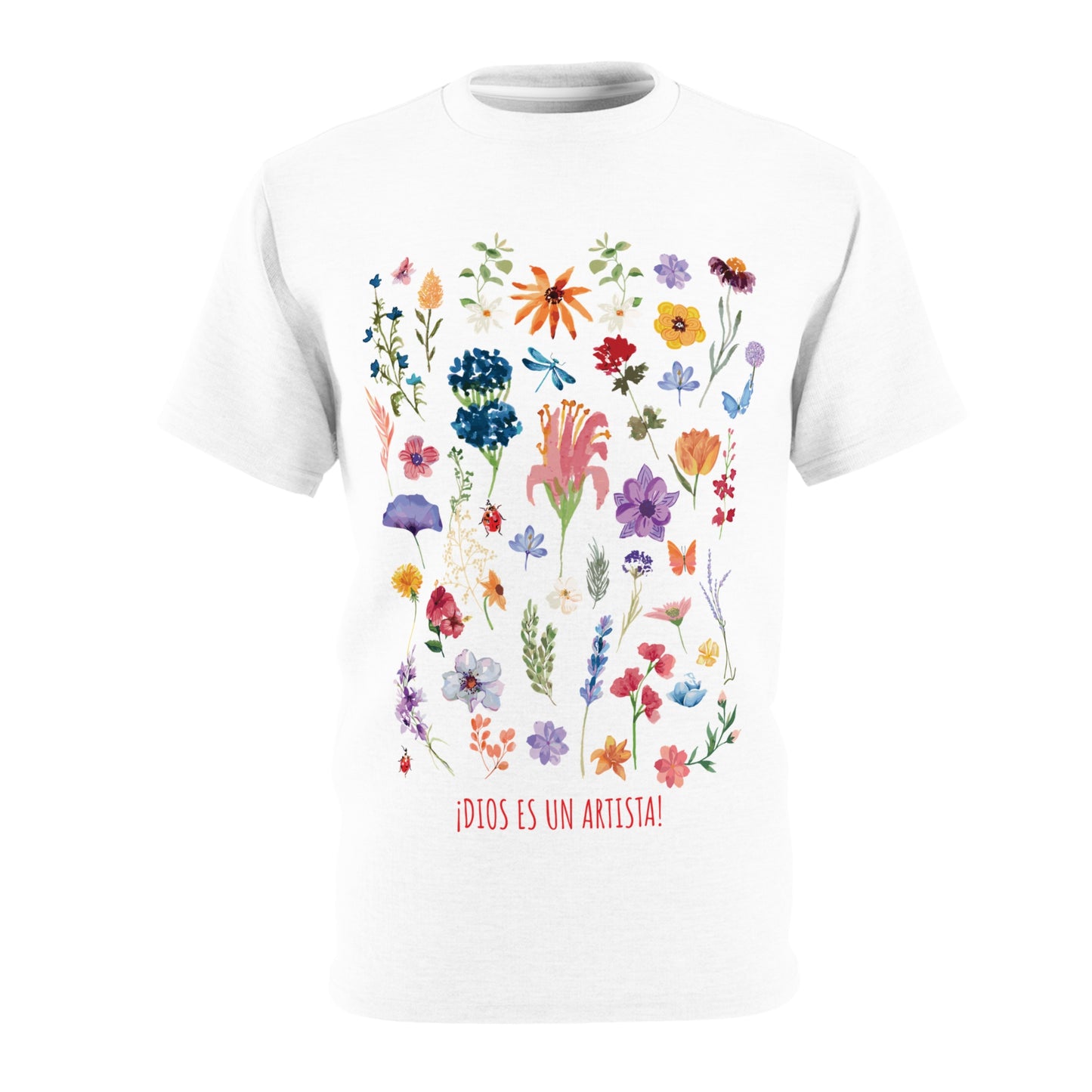 Camiseta playera con mensaje bíblico cristiano, diseño original floral, 100% algodón unisex "God is an artist!", amplia variedad