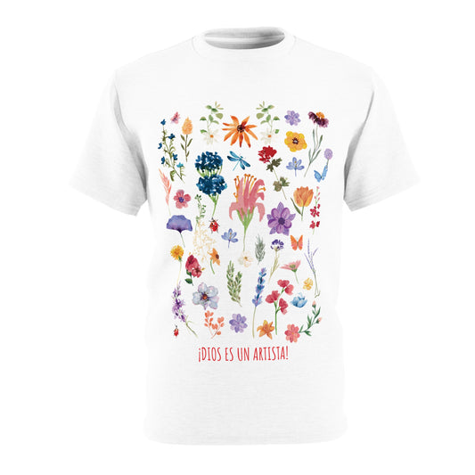 Camiseta playera con mensaje bíblico cristiano, diseño original floral, 100% algodón unisex "God is an artist!", amplia variedad