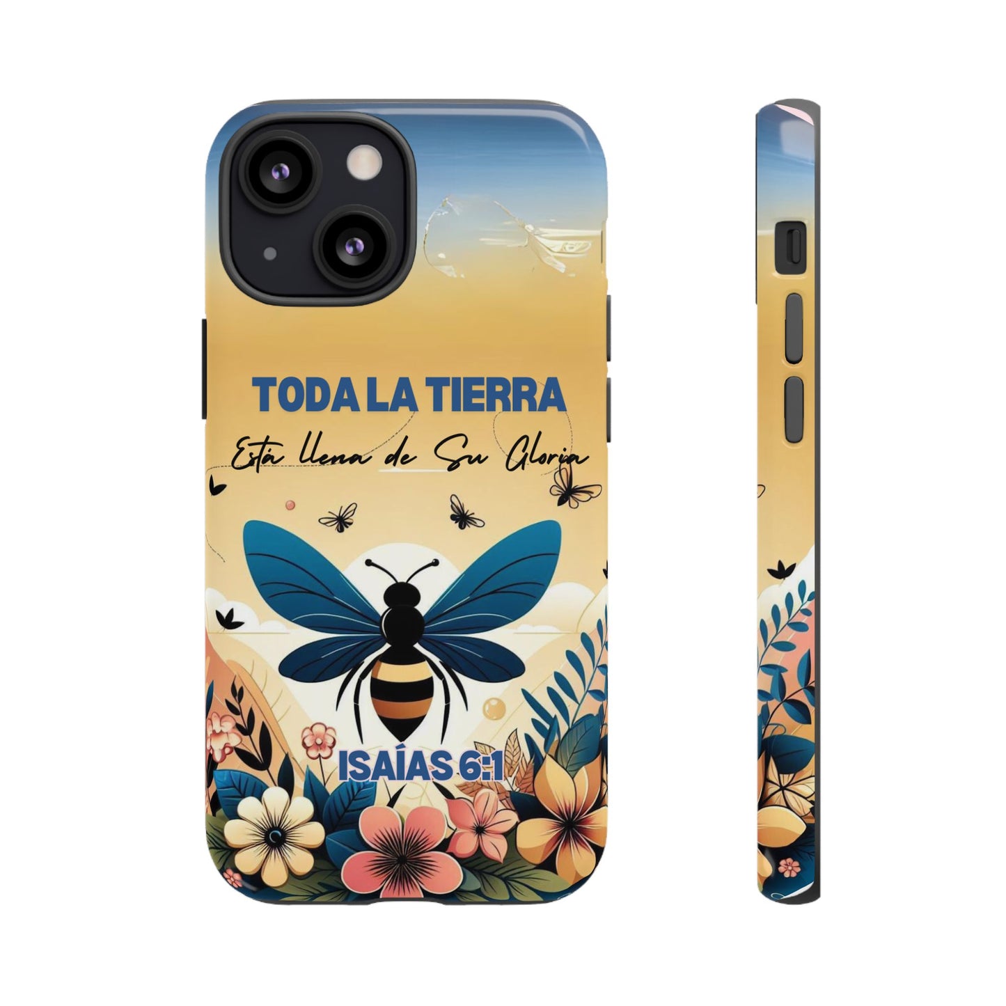 Funda de móvil con mensaje bíblico cristiano. Diseño abeja. "Toda la tierra está llena de su gloria", amplia variedad de dispositivos