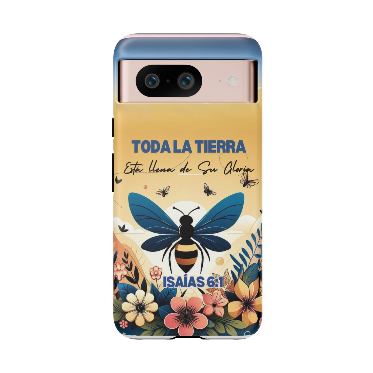 Funda de móvil con mensaje bíblico cristiano. Diseño abeja. "Toda la tierra está llena de su gloria", amplia variedad de dispositivos